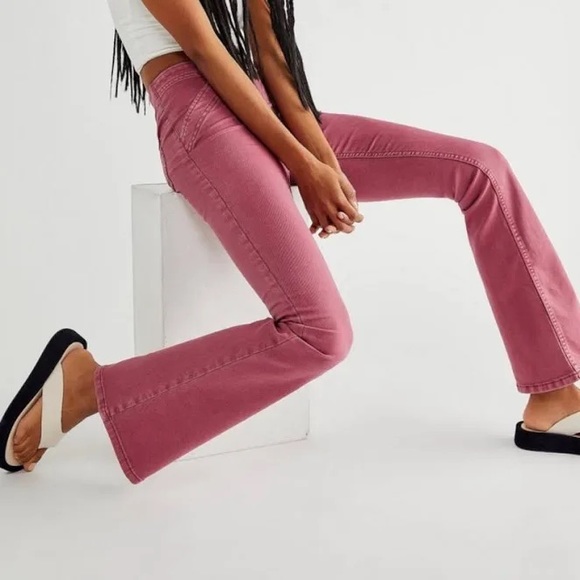 Free People We the Free Juliet Flare Jeans Size 26 Side Zip Pink Stretch Denim - Picture 2 of 15